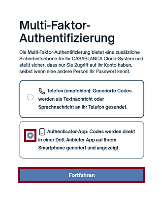 Authenticator-App-&gt; Einrichtung starten