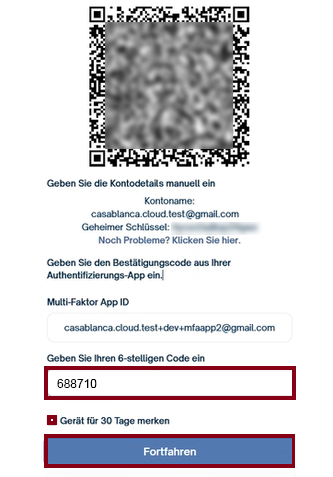 Code eingeben -&gt; Bestätigen