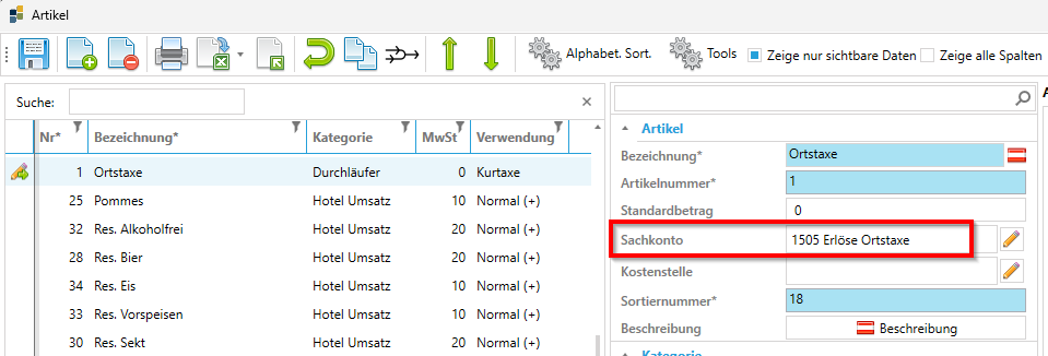 Sachkonto zu Artikel