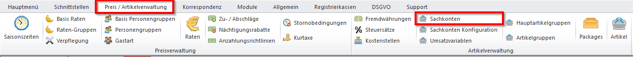 Preis / Artikelverwaltung -&gt; Sachkonten