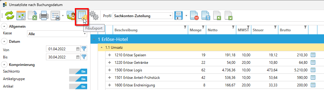 Umsatzliste - FibuExport durchführen