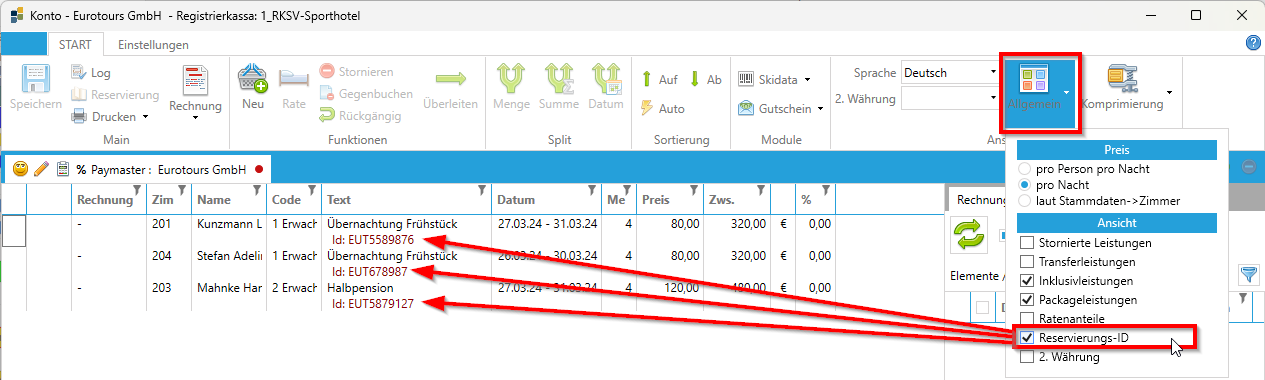 Reserviuerungs-ID sichtbar schalten