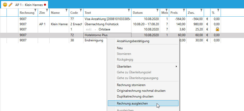 Rechnung ausgleichen