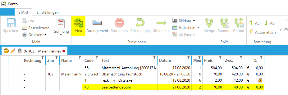 Leerbettengebühr verbuchen