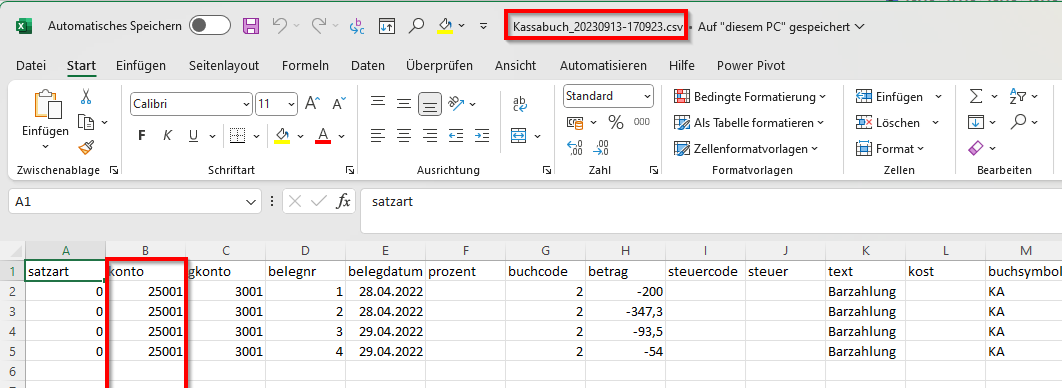 Kassenbuch Export