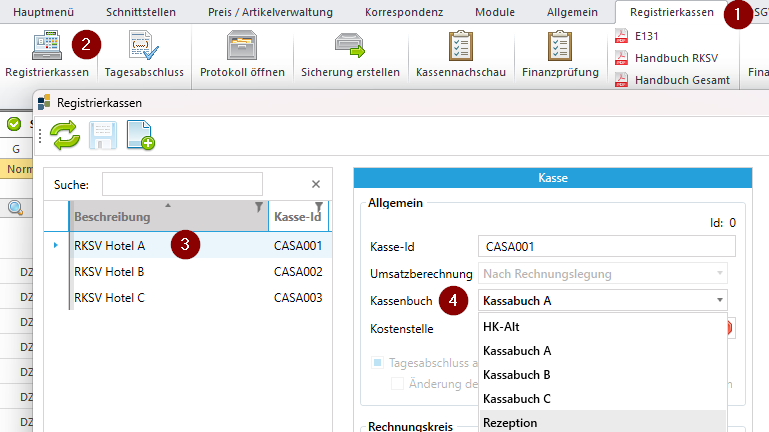 registierkasse zuweisen