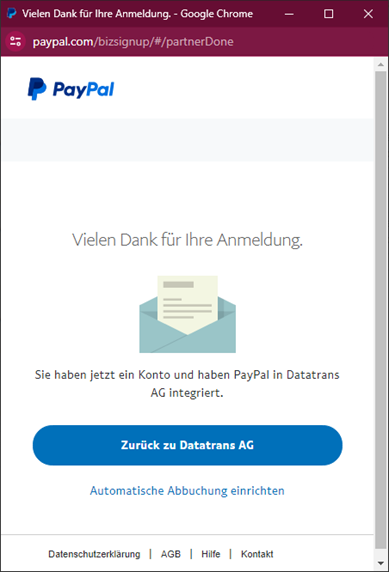 Paypal erfolgreich angebunden