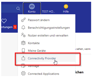 Konto -&gt; Connectivity Provider