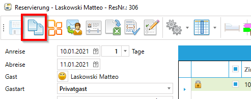 Kopieren Funktion in der Reservierungsmaske