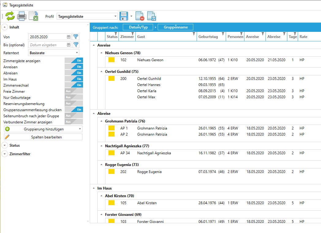 Tagesgästeliste