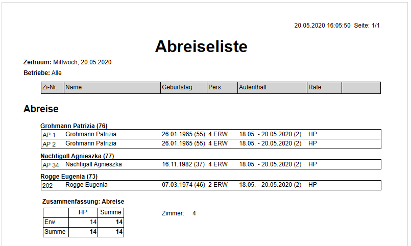 Abreiseliste Druck