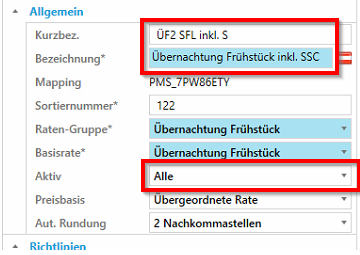 Abgeleitete Rate - Einstellungen