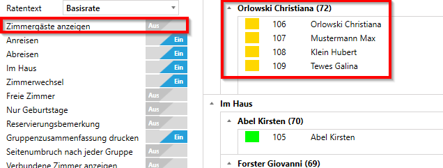 Zimmergäste anzeigen aus