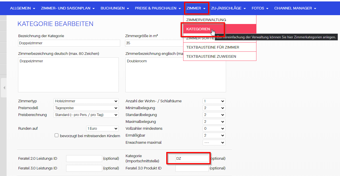 Kategorie Importschnittstelle