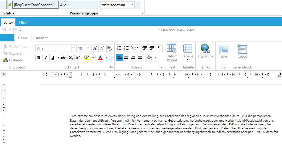 Standardtext Zustimmung Gästekarte