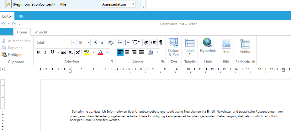 Standardtext Zustimmung Zusendung von Informationen