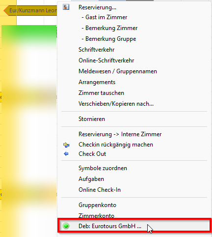 Rechtsklick auf Buchung