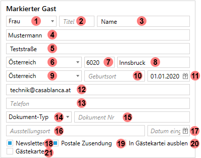 Auszug Gästekartei