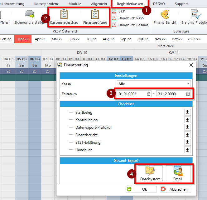 Export RKSV Kassennachschau bzw. Finanzprüfung