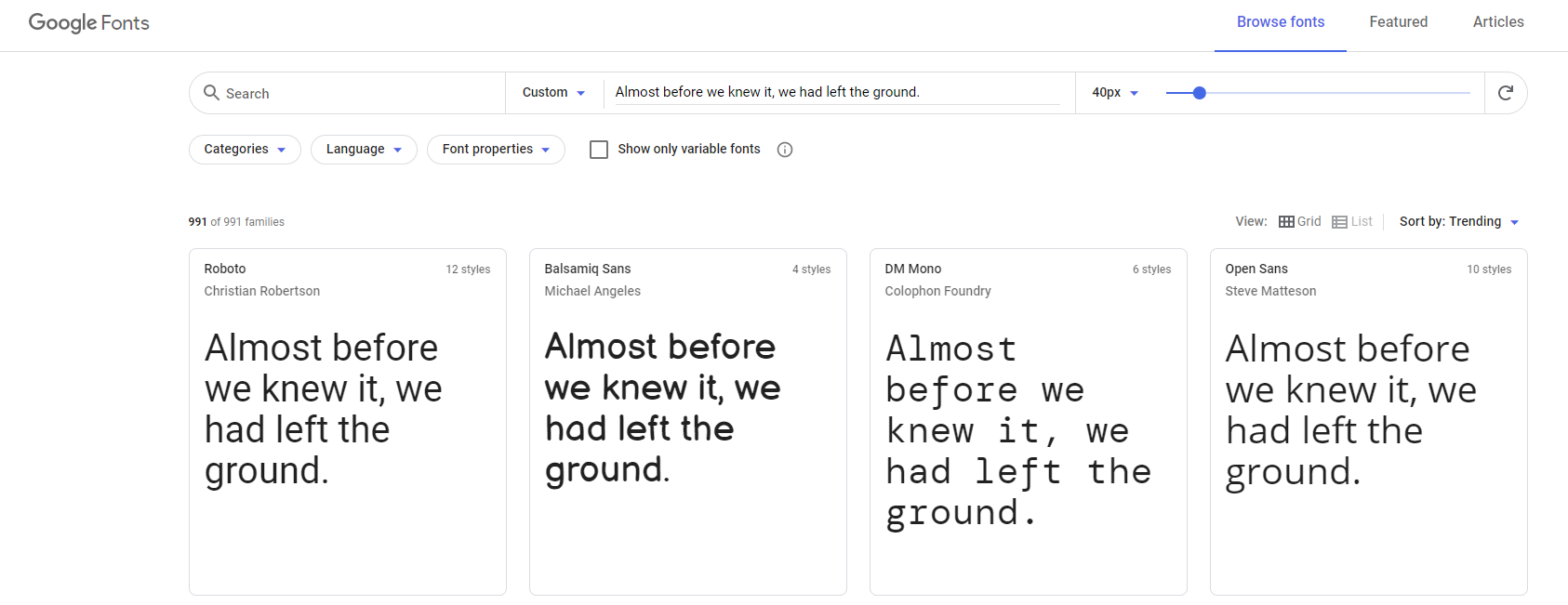 Google Fonts auswählen