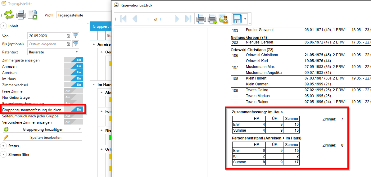 Gruppenzusammenfassung drucken