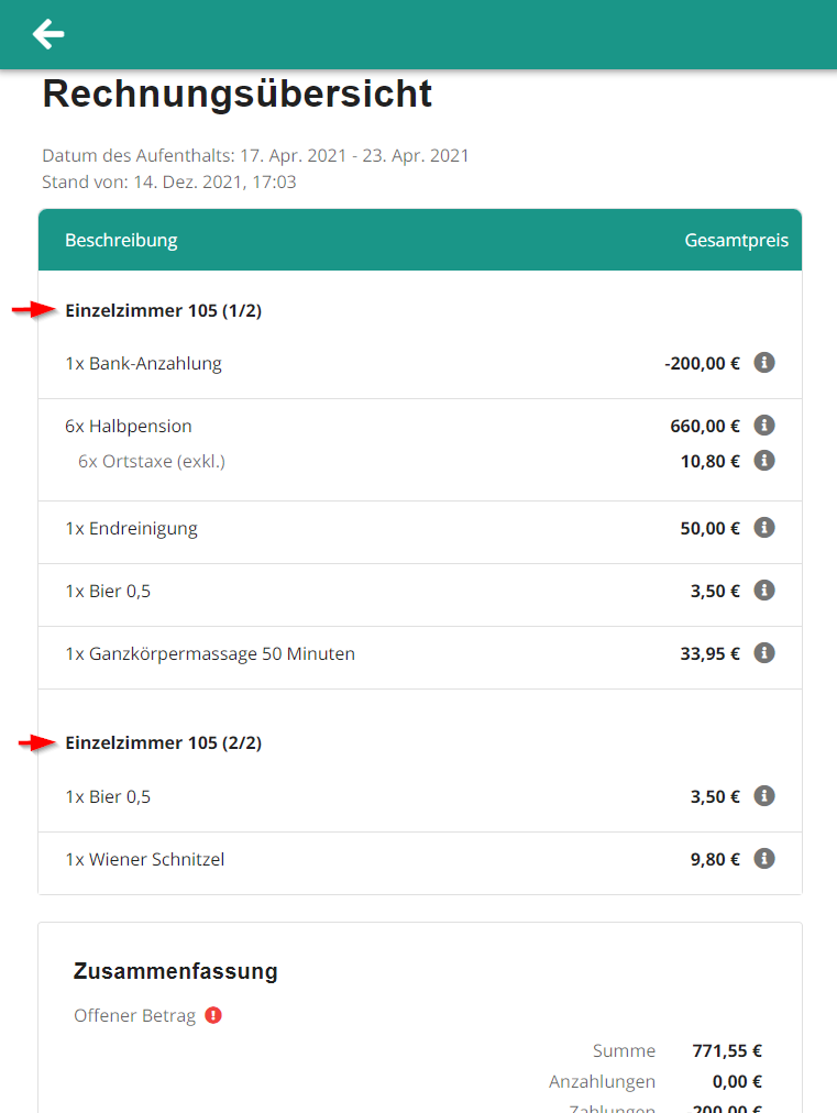 Ansicht Zusammenfassung