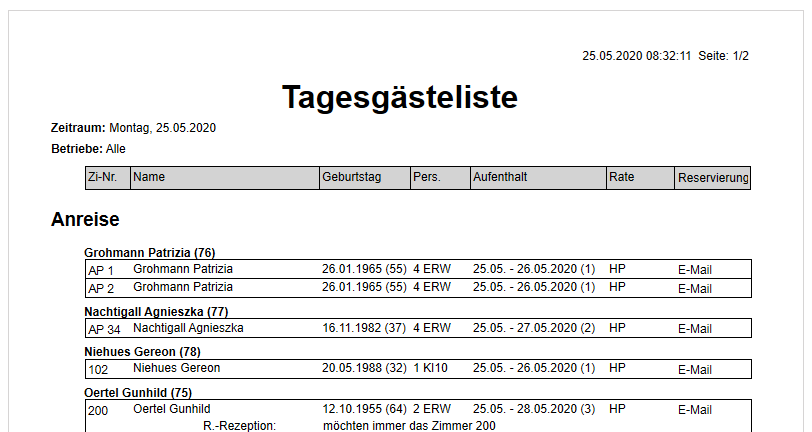 Liste im Hochformat