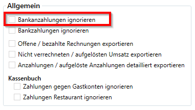 Bankanzahlungen ignorieren