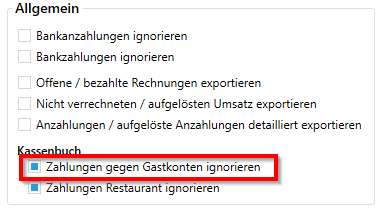 Zahlungen gegen Gastkonten ignorieren