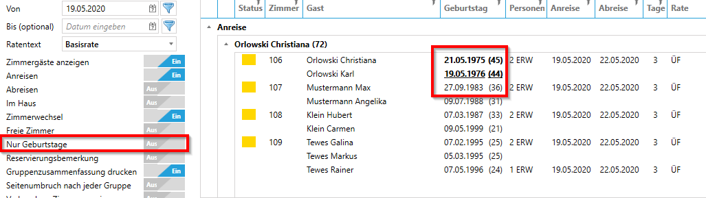 Nur Geburtstage aus