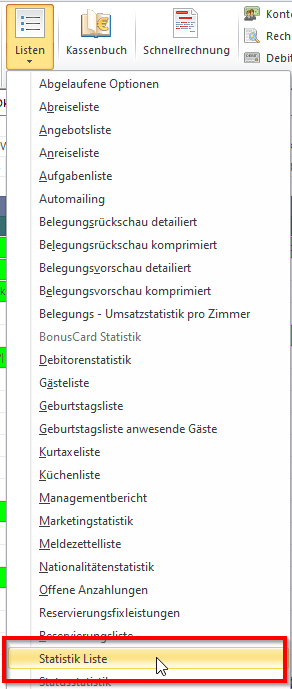 Listen -&gt; Statistikliste