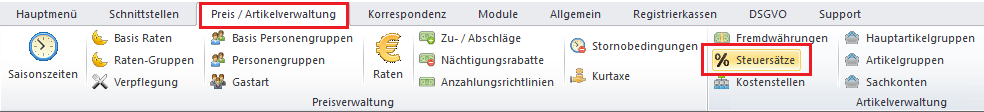 Steuersätze öffnen