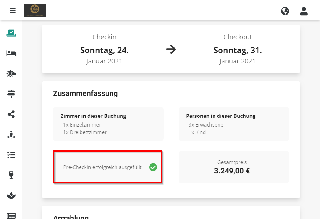 Pre-Checkin erfolgreich ausgefüllt