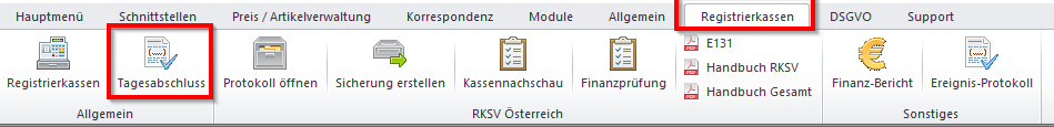 Registrierkassen -&gt; Tagesabschluss