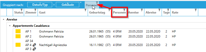 Spalte zur Gruppierung ziehen