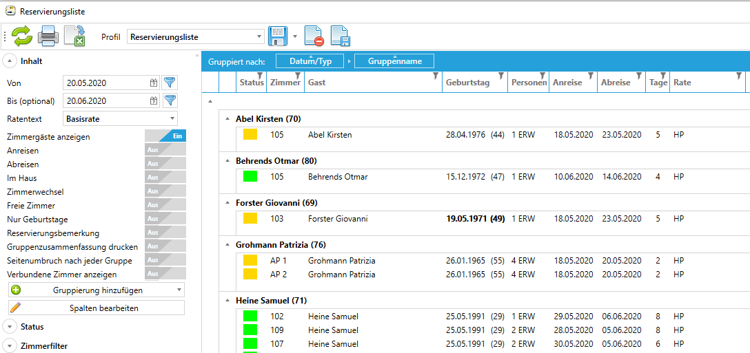 Reservierungsliste