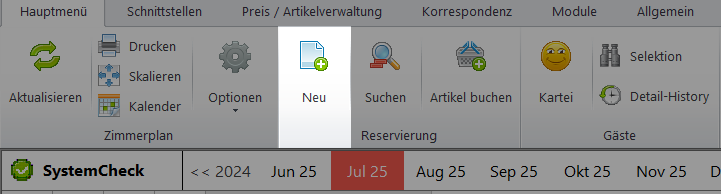 Reservierung Neu