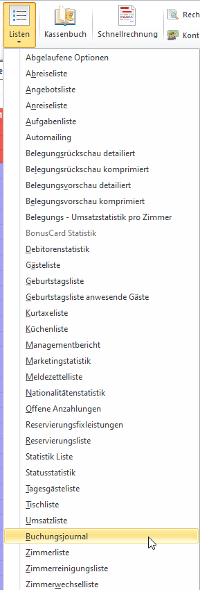 Listen -&gt; Buchungsjournal