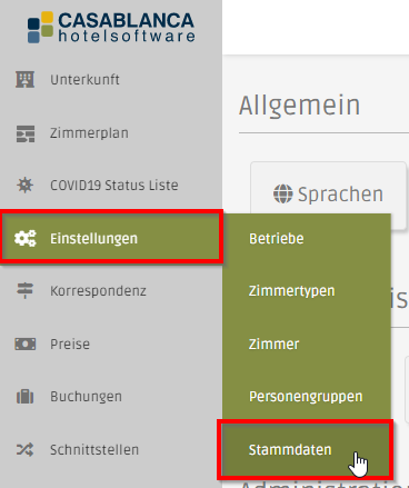 Einstellungen -&gt; Stammdaten