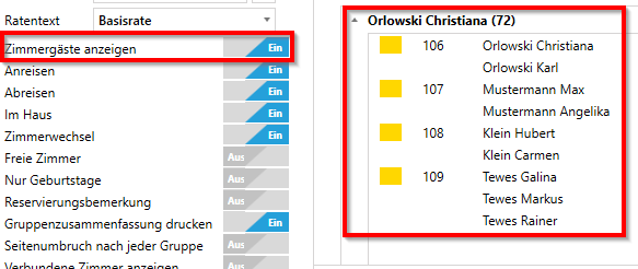 Zimmergäste anzeigen